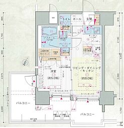 エステムプラザ品川大井町クリスタルヒルズ 13階1LDKの間取り