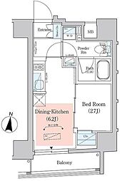 アーバネックス西新宿2 8階1DKの間取り