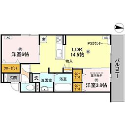 D-residence墨江 3階2LDKの間取り