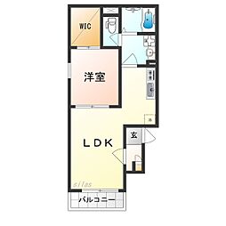 オガールコートナカモズ 2階1LDKの間取り