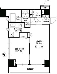 パークルージュ赤坂檜町 11階1LDKの間取り