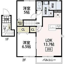 エルメゾン南栗原 2LDKの間取図画像
