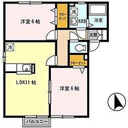 エーデルハイムA 2LDKの間取図画像