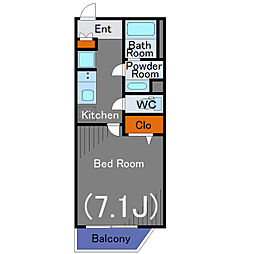 目黒区中央町YKマンション 3階1Kの間取り