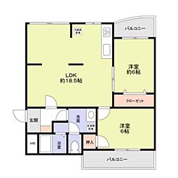 西脇ハイランドハイツ白鳳 2LDKの間取図画像