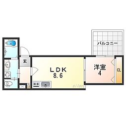 阪急京都本線 南方駅 徒歩11分の賃貸アパート 3階1LDKの間取り