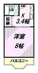 コーポニューパール 3階1Kの間取り