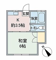 市川ハイツ 2階1Kの間取り