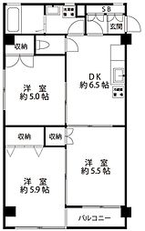 ラ フルール 1階3DKの間取り