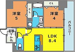 エステムプラザ神戸大開通ルミナス 7階2LDKの間取り