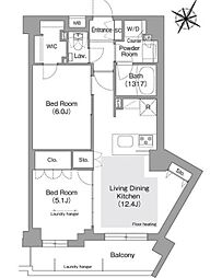 コンフォリア・リヴ文京護国寺 1階2LDKの間取り