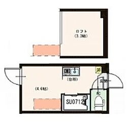 Gluck 江原町 2階ワンルームの間取り