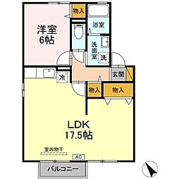 グランパール 1階1LDKの間取り