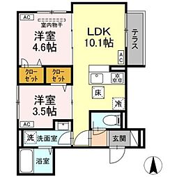 セレスティア荒川II 1階2LDKの間取り