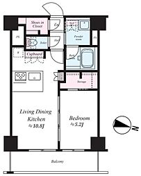 ディップス十条仲原イースト 2階1LDKの間取り