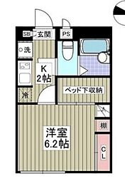 フェリーチェハイツ 1Kの間取図画像