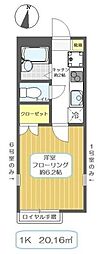 アネシスI 2階1Kの間取り