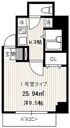 PALAZZO秀亜 1Kの間取図画像