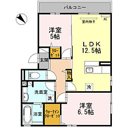 コージーコートウエスト 2LDKの間取図画像