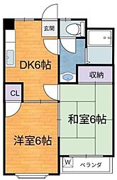 メゾンドール 5階2DKの間取り