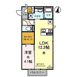 岩出ヒルズ　III 2階1LDKの間取り