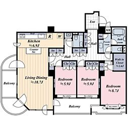 モナージュ戸越公園 2階3LDKの間取り