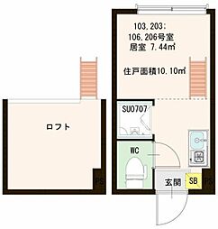 ＰＩＮＥＳ三軒茶屋 2階ワンルームの間取り