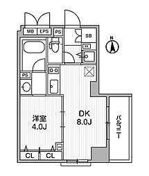 クリオ三田ラ・モード 2階1DKの間取り
