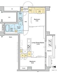プラウドフラット品川大井町 5階2LDKの間取り
