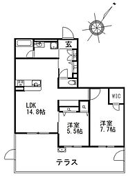 Saphir 1階2LDKの間取り