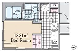 都営浅草線 馬込駅 徒歩9分の賃貸マンション 2階ワンルームの間取り