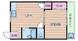 コーポ摂津 1LDKの間取図画像