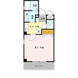 阪急宝塚本線 川西能勢口駅 徒歩4分の賃貸マンション 2階1Kの間取り