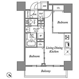 コスモグラシア板橋区役所前 9階2LDKの間取り