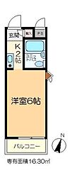 スカイコート金町第3 2階1Kの間取り