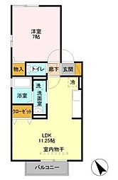 リヴェール津田沼 2階1LDKの間取り