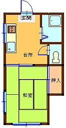 東光ハイツ 1階1Kの間取り