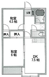 デュエット本太 2階2DKの間取り