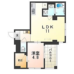 阪急神戸本線 園田駅 徒歩2分の賃貸マンション 2階1LDKの間取り