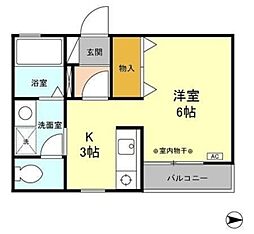 フルール 2階ワンルームの間取り