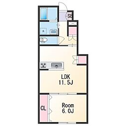 グランニエル 1階1LDKの間取り