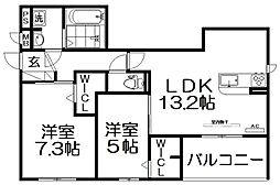 La Maison Du MiLieu 1階2LDKの間取り