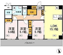カスタリア西船橋II 2階3LDKの間取り