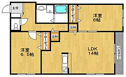 シェモア東砂 2階2LDKの間取り