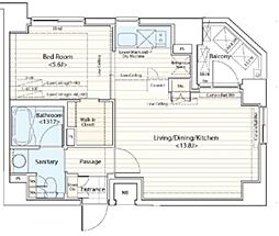 ドゥーエ横濱桜木町 5階1LDKの間取り