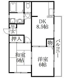 ハイツサンライズ 2DKの間取図画像