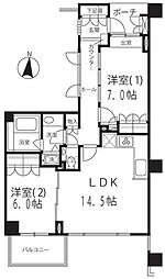 下北沢パークハウス 2階2LDKの間取り