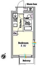 東急池上線 池上駅 徒歩11分の賃貸マンション 2階1Kの間取り