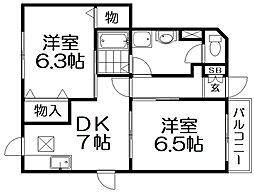 ドゥーソレール1 2DKの間取図画像
