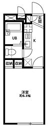 ヒロオパレスII 1階1Kの間取り